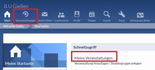 Zugang zu Meine Veranstaltungen